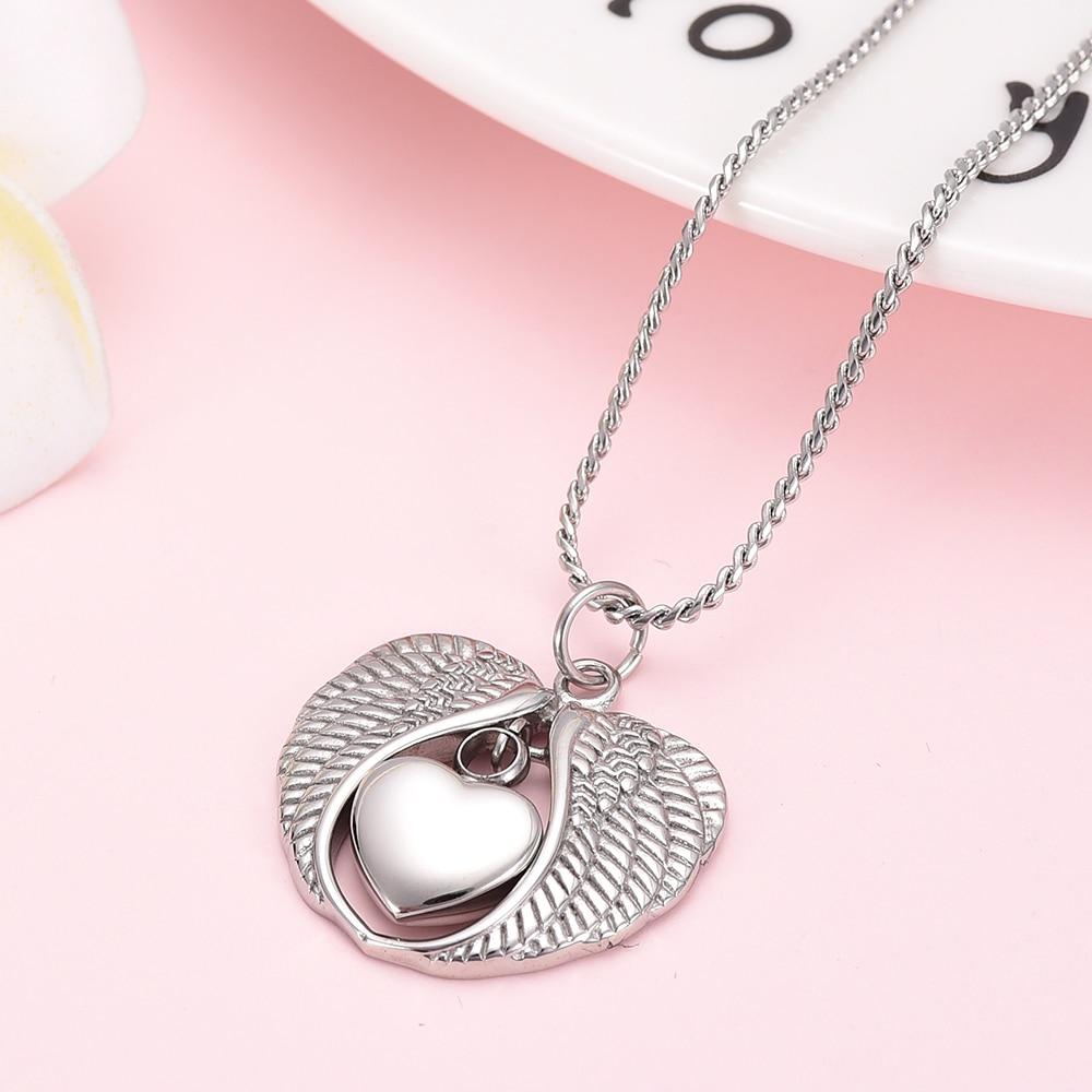 Cremation Necklace - Silver Angel Wings & Heart Cremation Urn Necklaces
