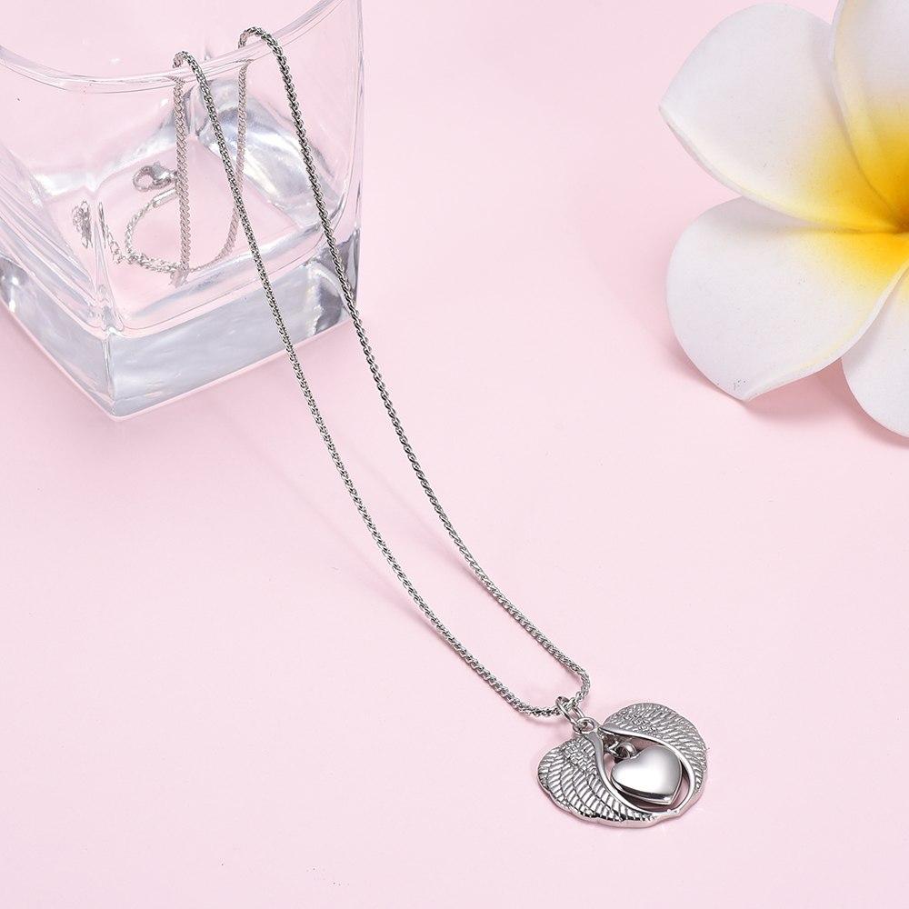 Cremation Necklace - Silver Angel Wings & Heart Cremation Urn Necklaces