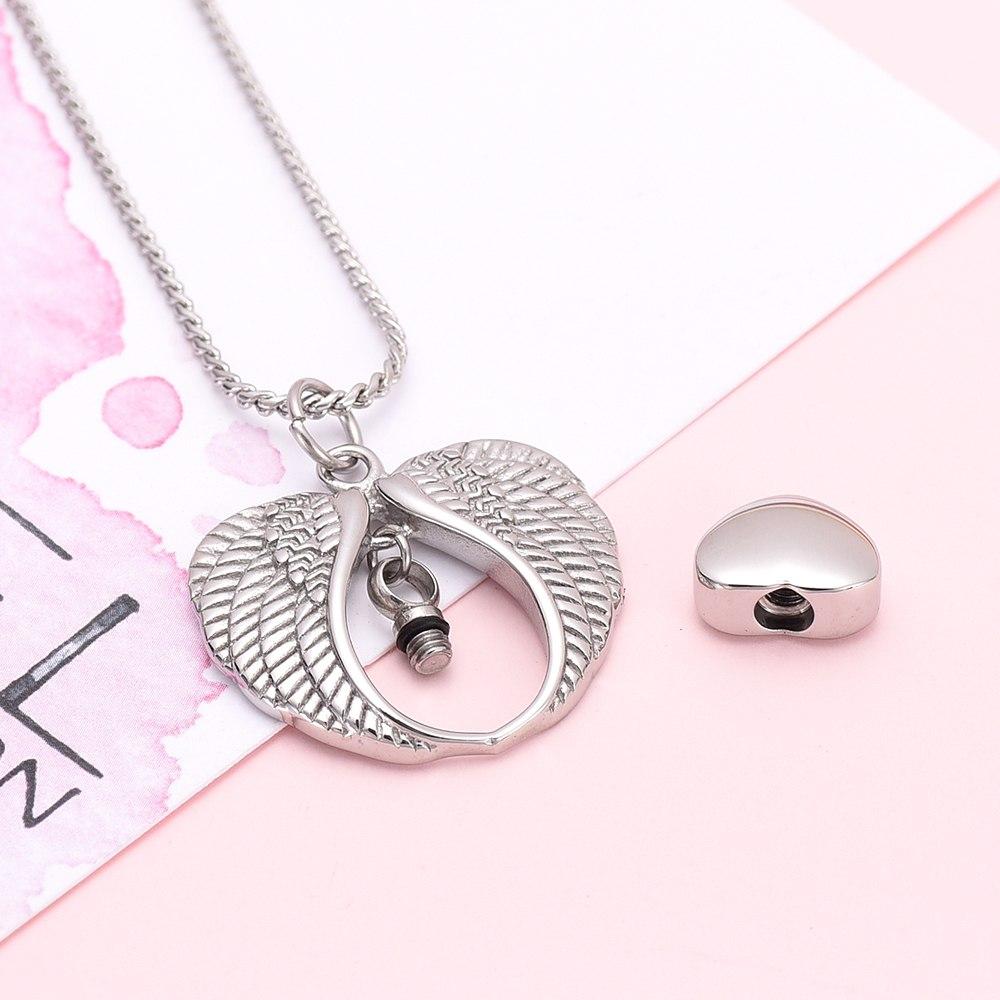 Cremation Necklace - Silver Angel Wings & Heart Cremation Urn Necklaces