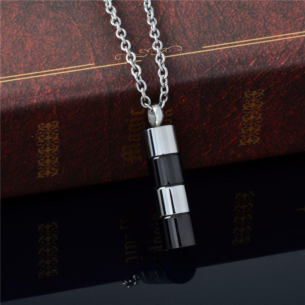 Cremation Necklace - Silver & Black Cylinder Cremation Urn Necklace