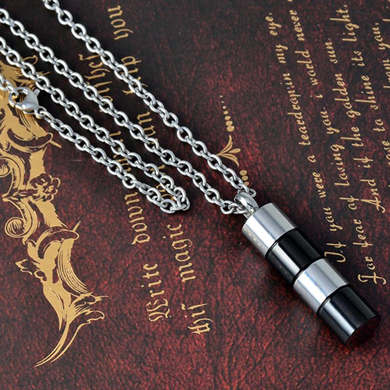 Cremation Necklace - Silver & Black Cylinder Cremation Urn Necklace
