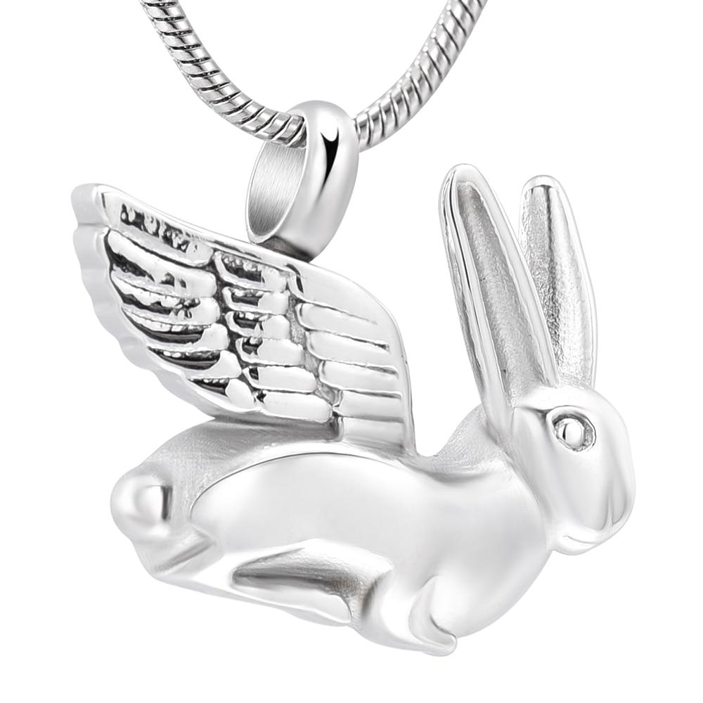 Cremation Necklace - Silver Bunny Angel Cremation Urn Necklace