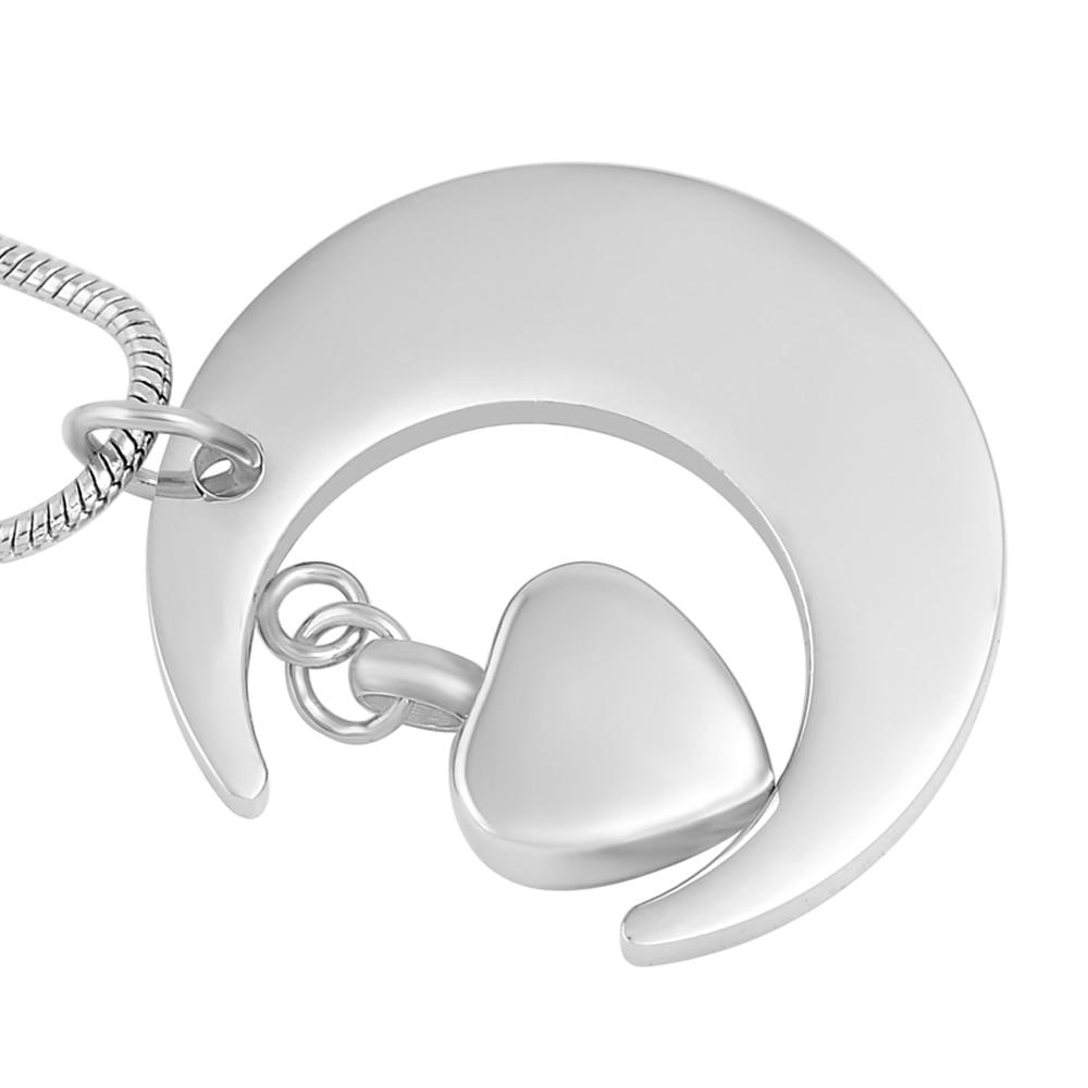 Cremation Necklace - Silver Crescent Moon Etched With 'I Love You To The Moon And Back' Cremation Urn Necklace & Dad Charm