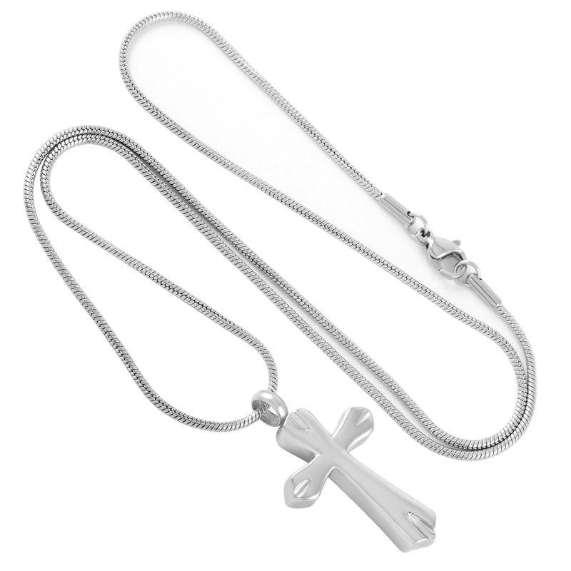 Cremation Necklace - Silver Cross Cremation Urn Necklace