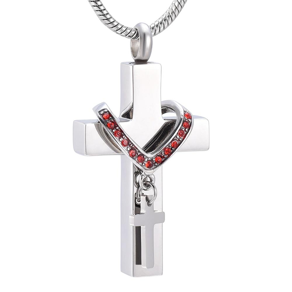 Cremation Necklace - Silver Cross & Rhinestone Rosary Cremation Urn Necklace
