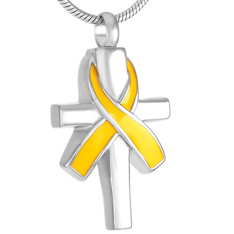 Cremation Necklace - Silver Cross & Ribbon Cremation Urn Necklace