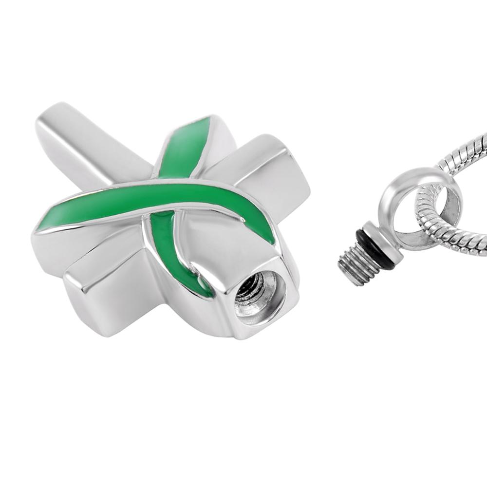 Cremation Necklace - Silver Cross & Ribbon Cremation Urn Necklace