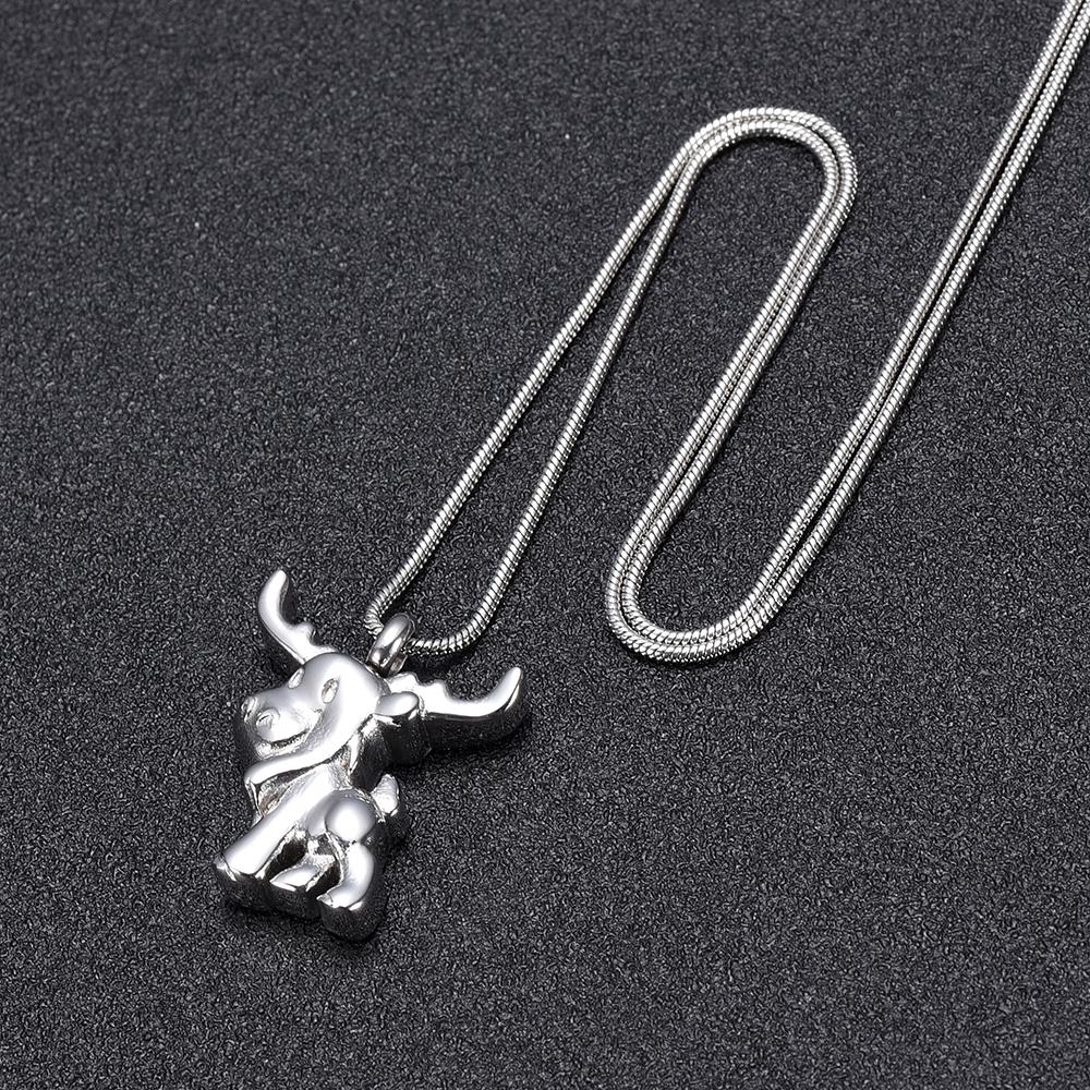 Cremation Necklace - Silver Cute Moose Cremation Urn Necklace