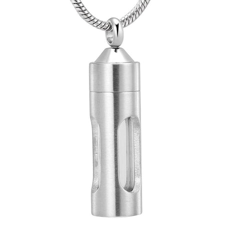Cremation Necklace - Silver Cylinder Cremation Urn Necklace