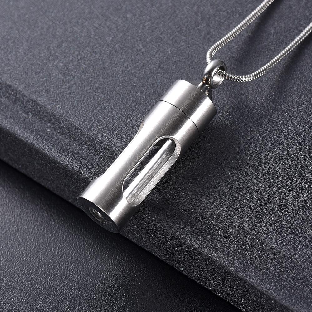 Cremation Necklace - Silver Cylinder Cremation Urn Necklace