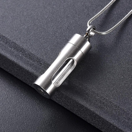 Cremation Necklace - Silver Cylinder Cremation Urn Necklace