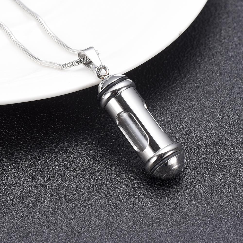 Cremation Necklace - Silver Cylinder & Glass Cremation Urn Necklace Ashes