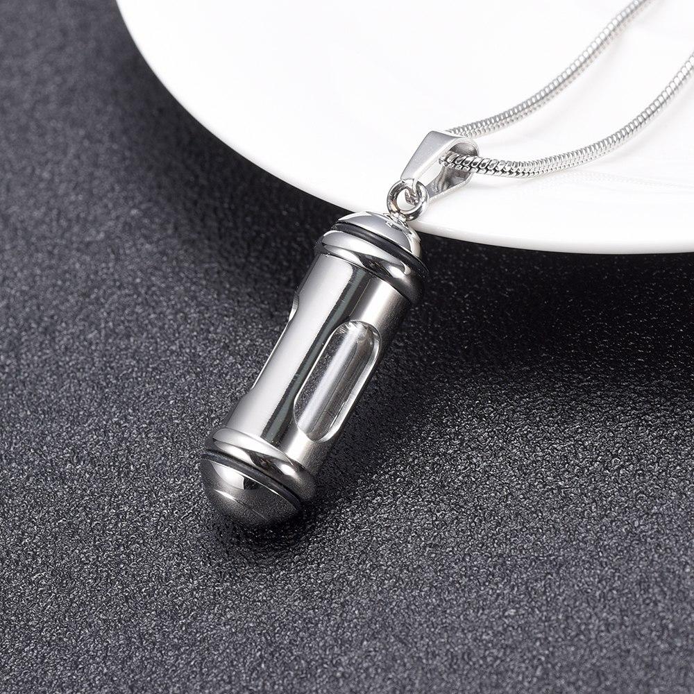 Cremation Necklace - Silver Cylinder & Glass Cremation Urn Necklace Ashes