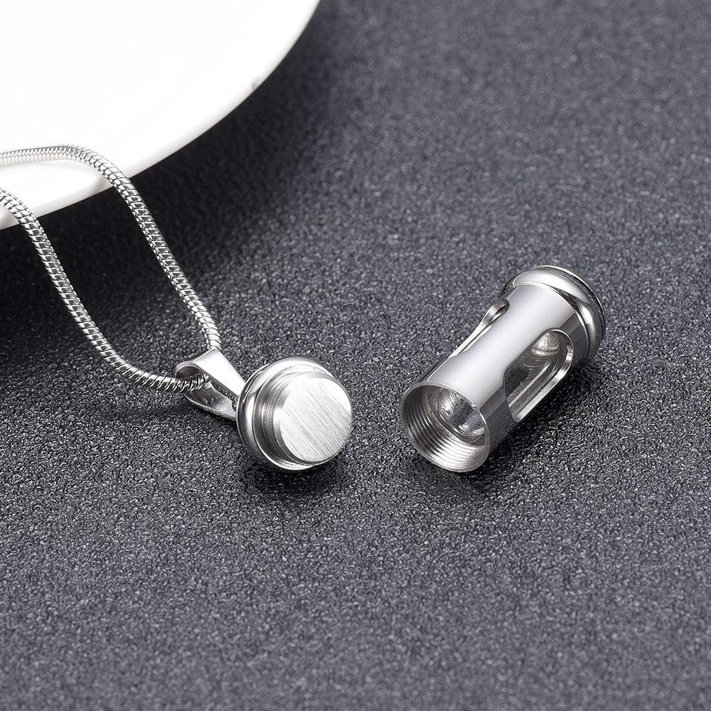 Cremation Necklace - Silver Cylinder & Glass Cremation Urn Necklace Ashes