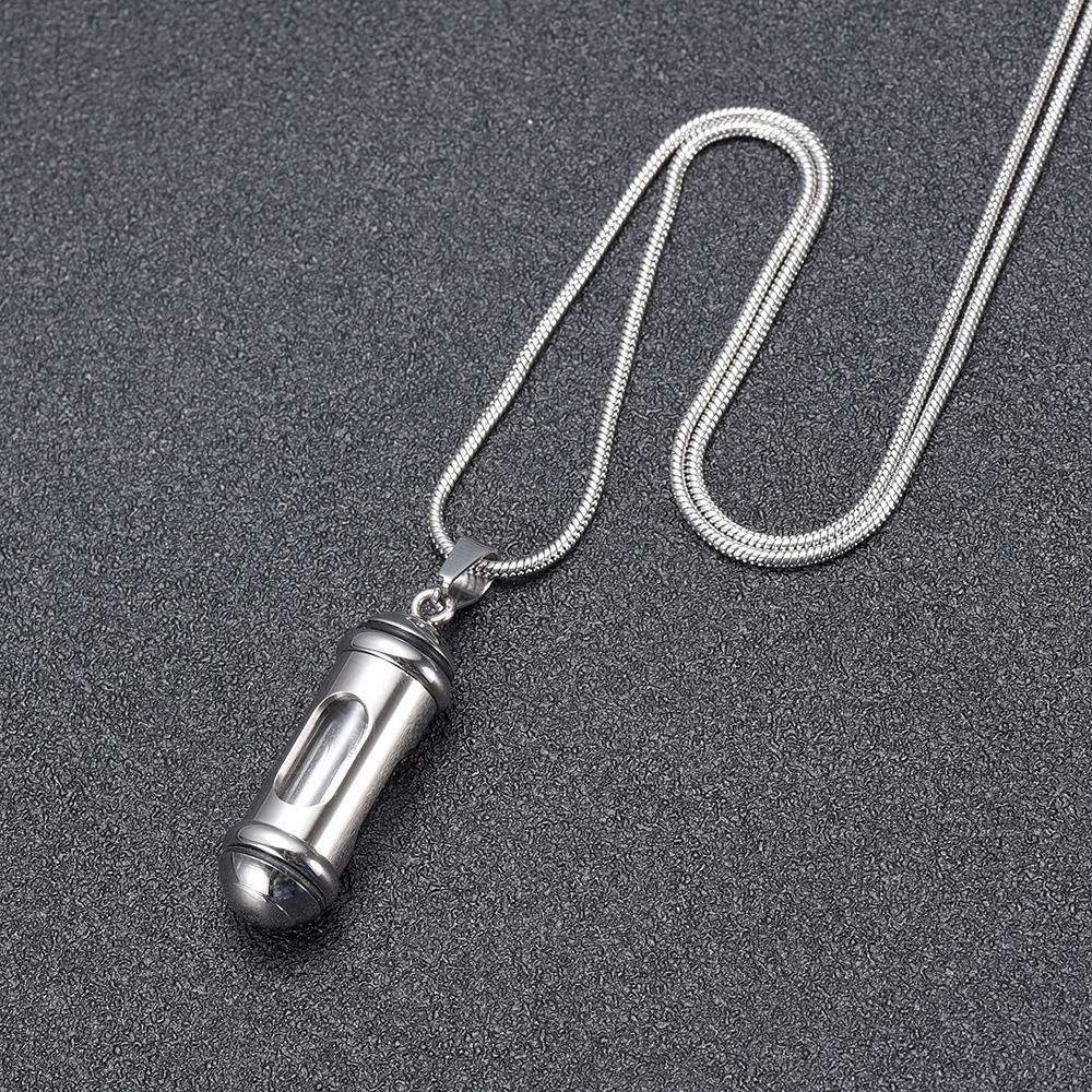 Cremation Necklace - Silver Cylinder & Glass Cremation Urn Necklace Ashes