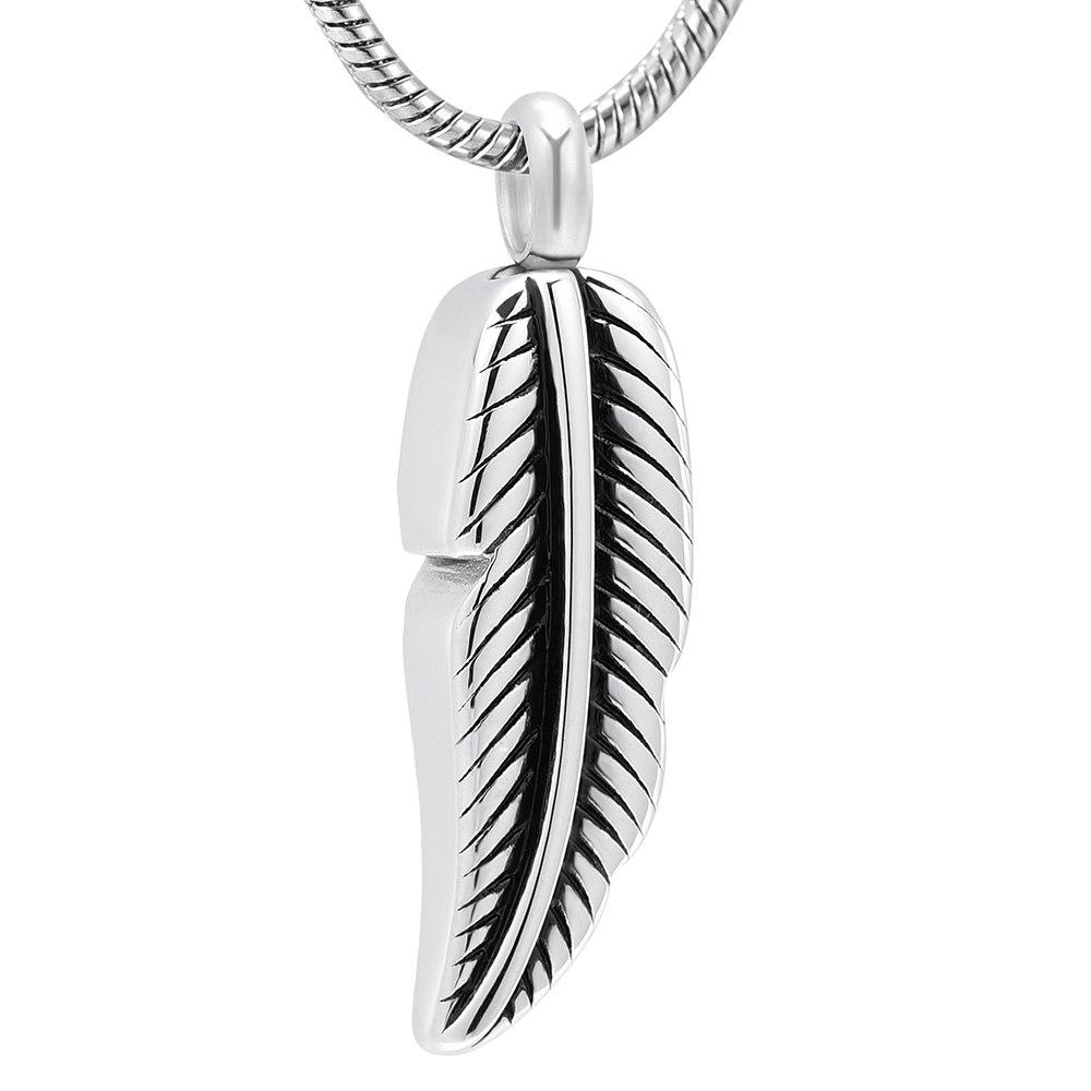 Cremation Necklace - Silver Feather Shaped Cremation Urn Necklace