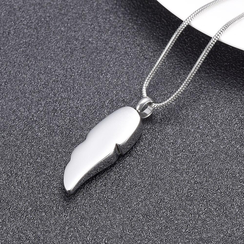 Cremation Necklace - Silver Feather Shaped Cremation Urn Necklace