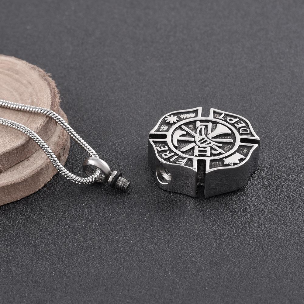 Cremation Necklace - Silver Fire Department Firefighter Symbol Cremation Urn Necklace