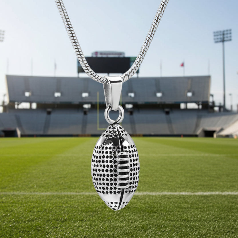 Cremation Necklace - Silver Football Cremation Urn Necklace