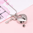 Cremation Necklace - Silver Heart Shaped Lock & Key Charm Cremation Urn Necklace