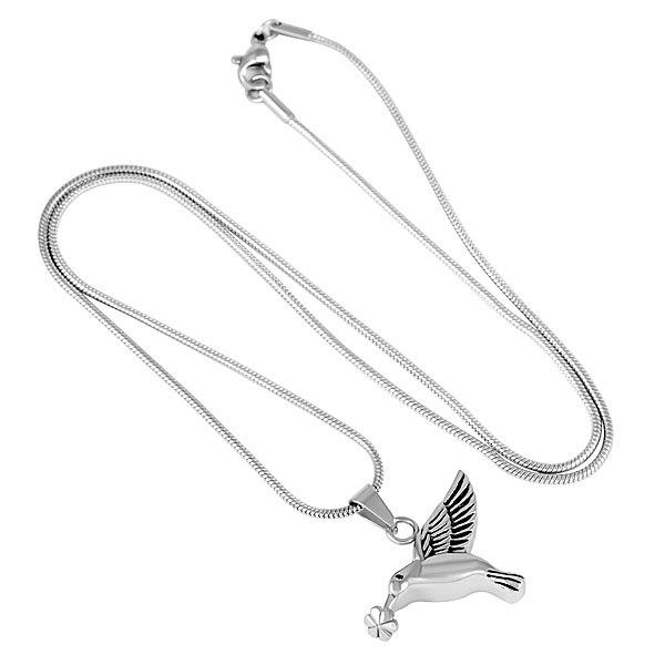 Cremation Necklace - Silver Hummingbird Cremation Urn Necklace