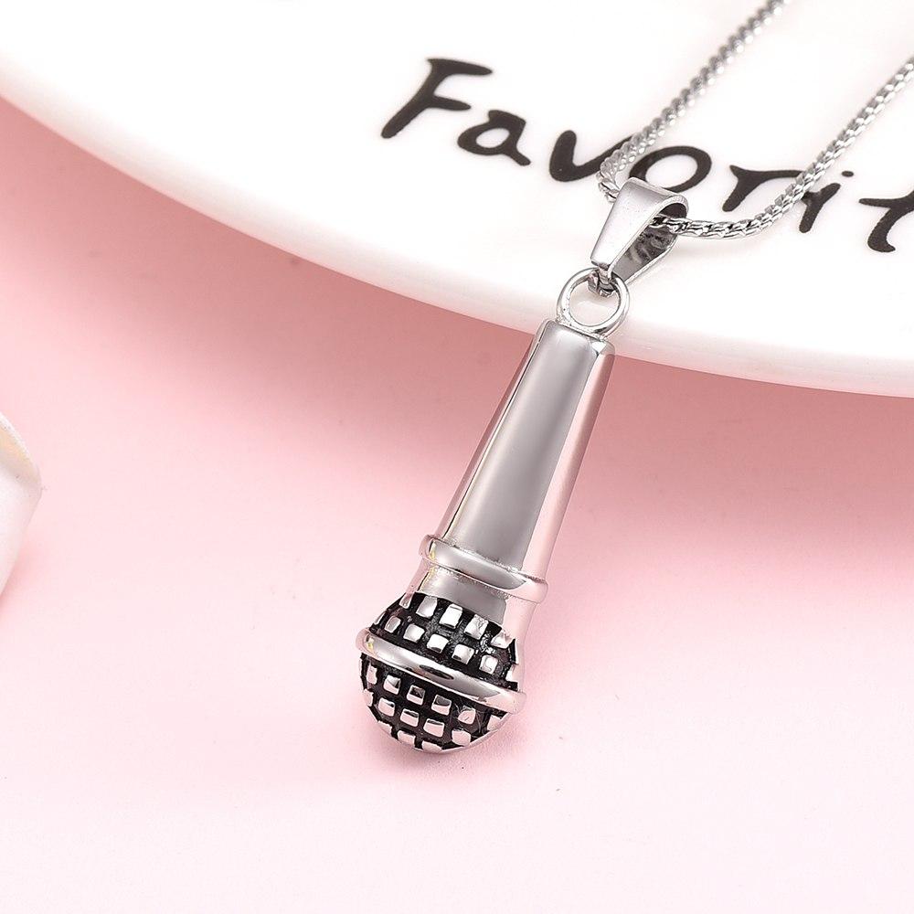 Cremation Necklace - Silver Microphone Cremation Urn Necklace