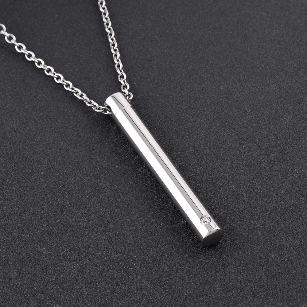 Cremation Necklace - Silver Minimalist Cremation Urn Necklace With Rhinestone Gem