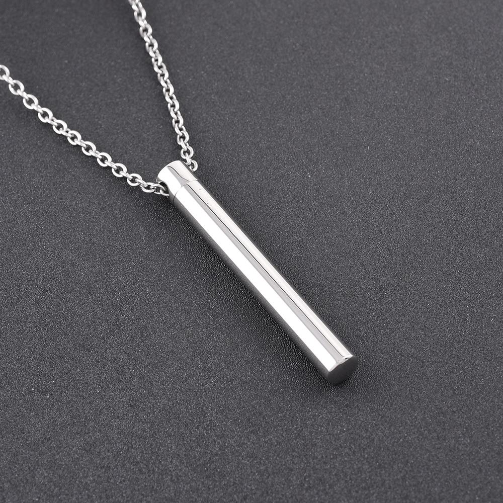 Cremation Necklace - Silver Minimalist Cremation Urn Necklace With Rhinestone Gem