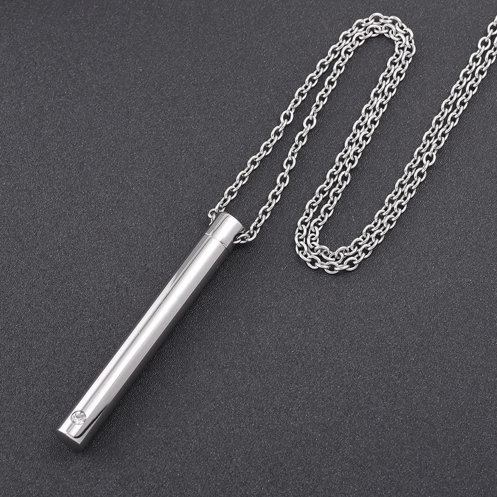 Cremation Necklace - Silver Minimalist Cremation Urn Necklace With Rhinestone Gem
