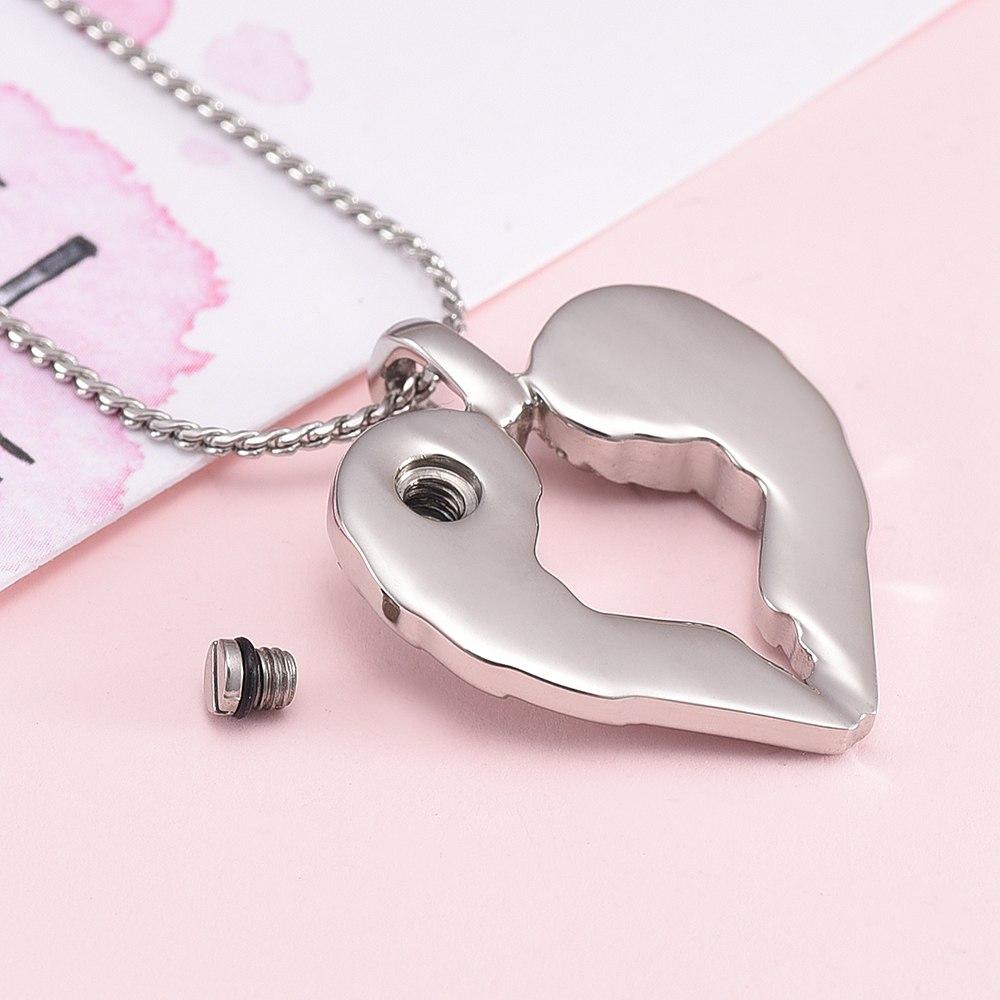 Cremation Necklace - Silver & Rhinestone Heart Shaped Angel Wings Cremation Urn Necklace
