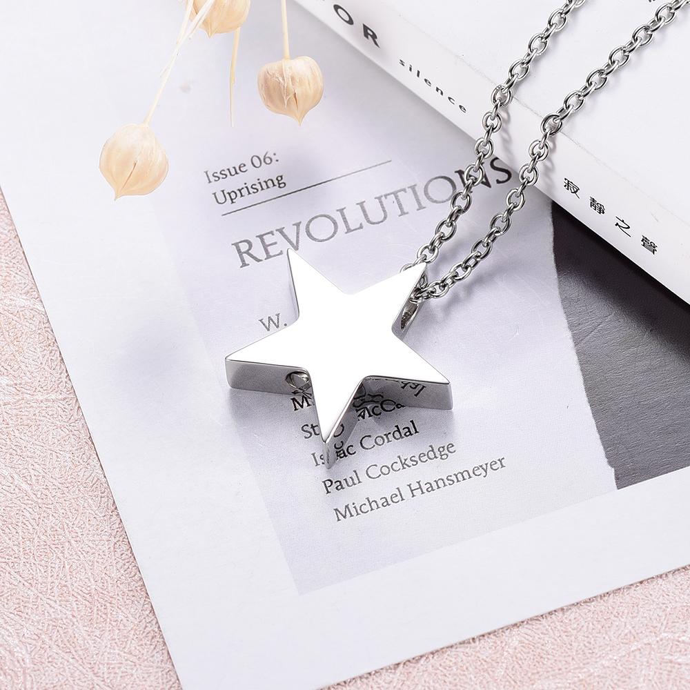 Cremation Necklace - Silver Shining Star Shaped Cremation Urn Necklace