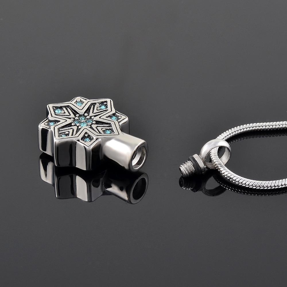 Cremation Necklace - Silver Snowflake Cremation Urn Necklace With Rhinestones