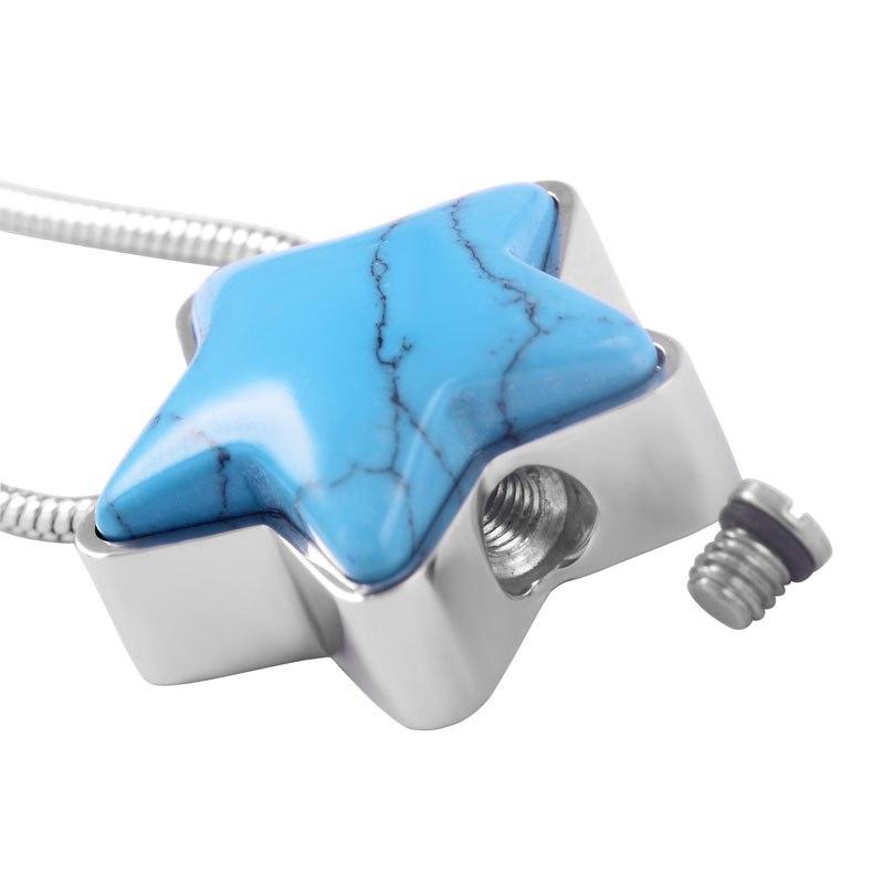 Cremation Necklace - Silver Star With Turquoise Cremation Urn Necklace