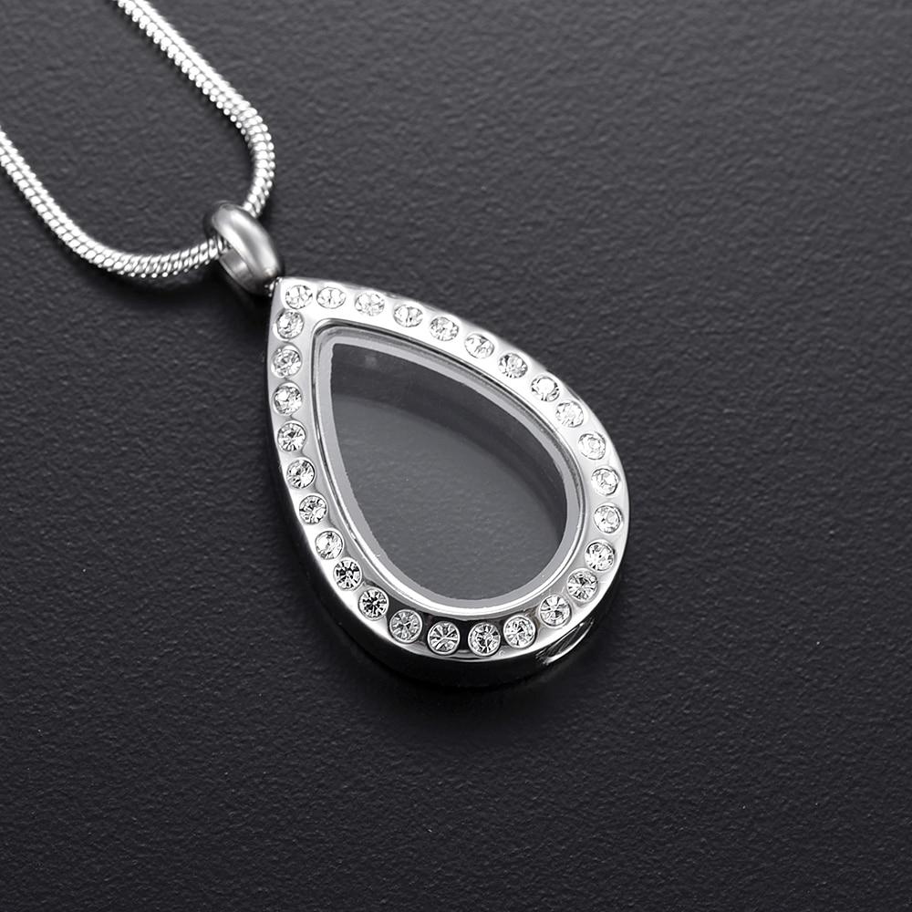 Cremation Necklace - Silver Teardrop With Rhinestones Cremation Urn Necklace