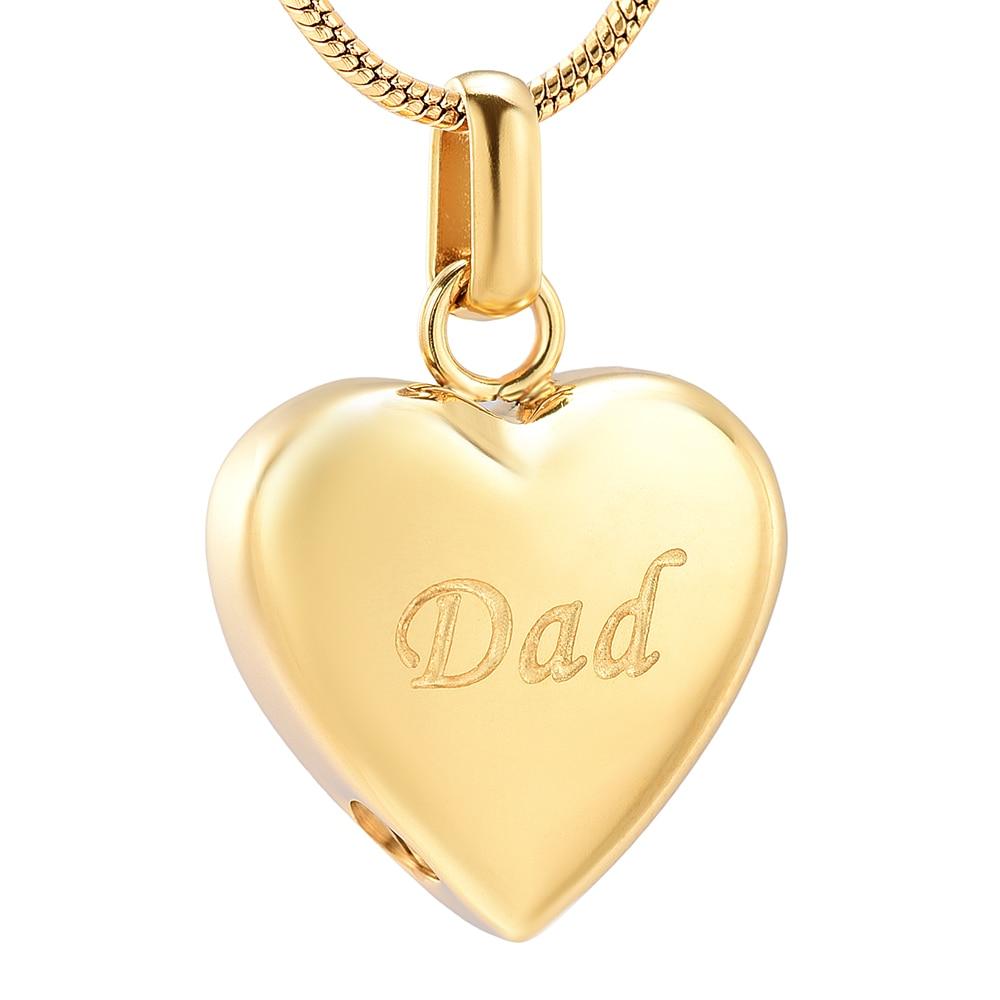 Cremation Necklace - Simple Heart Cremation Urn Necklace Etched With Dad