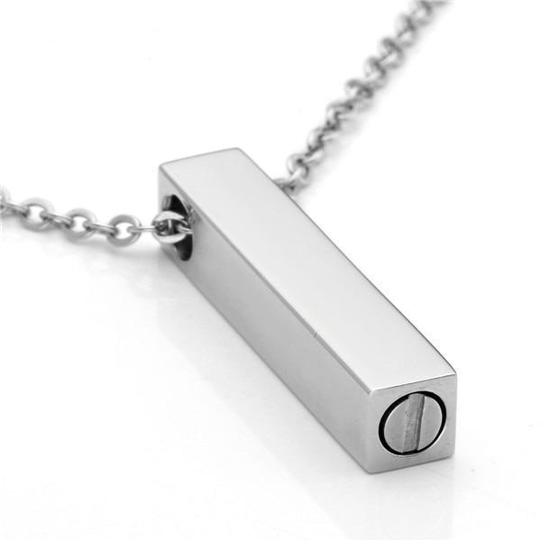 Cremation Necklace - Simple Silver Column Cremation Urn Pendant Necklace