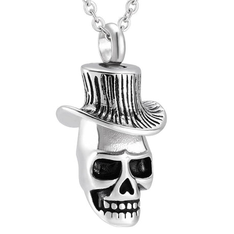 Cremation Necklace - Skull With Top Hat Cremation Urn Necklace