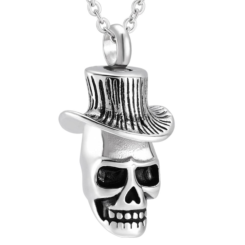 Cremation Necklace - Skull With Top Hat Cremation Urn Necklace