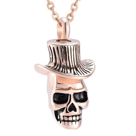 Cremation Necklace - Skull With Top Hat Cremation Urn Necklace