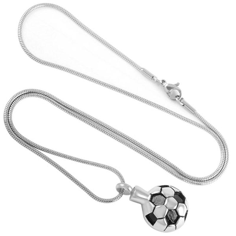 Cremation Necklace - Soccer Ball Style Cremation Urn Necklace With Black Rhinestones