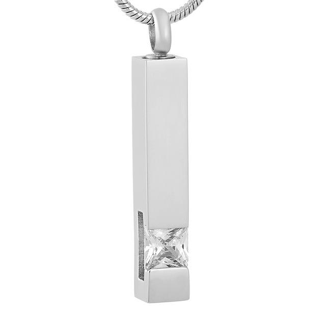 Cremation Necklace - Solid Column Cremation Urn Necklace W/ Rhinestone