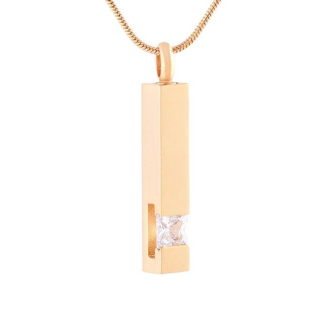 Cremation Necklace - Solid Column Cremation Urn Necklace W/ Rhinestone