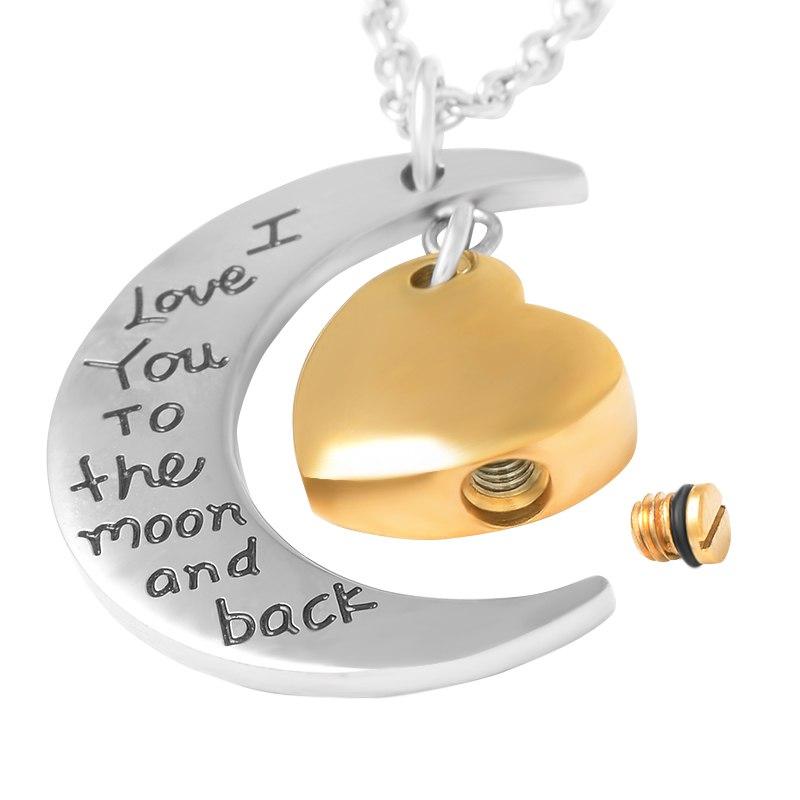 Cremation Necklace - Son/Daughter Crescent Moon & Heart Charm Cremation Urn Necklace