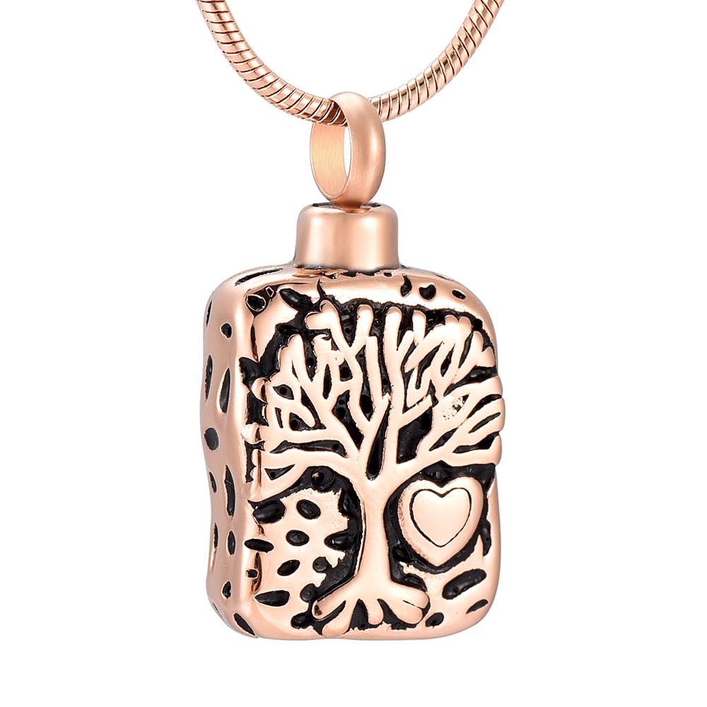 Cremation Necklace - Square Tree Of Life Cremation Urn Necklace