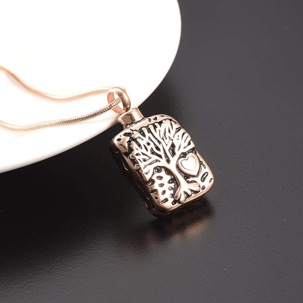 Cremation Necklace - Square Tree Of Life Cremation Urn Necklace