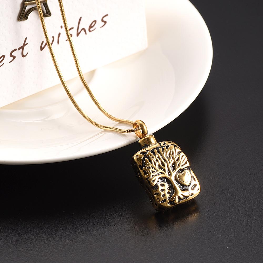 Cremation Necklace - Square Tree Of Life Cremation Urn Necklace