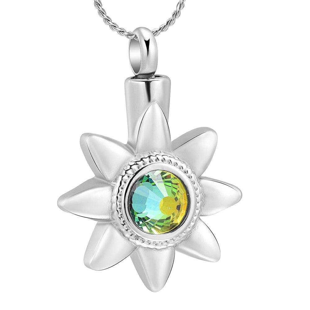 Cremation Necklace - Sun Star With Rhinestone Inlay Cremation Urn Necklace
