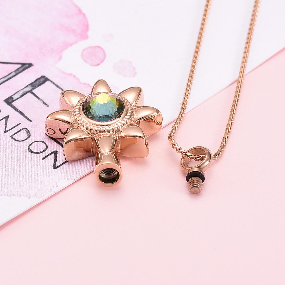 Cremation Necklace - Sun Star With Rhinestone Inlay Cremation Urn Necklace