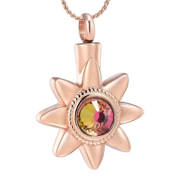 Cremation Necklace - Sun Star With Rhinestone Inlay Cremation Urn Necklace