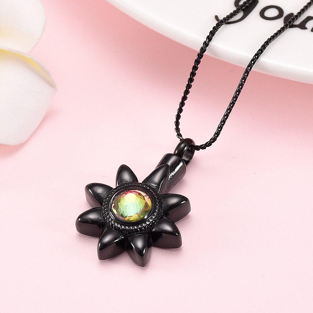 Cremation Necklace - Sun Star With Rhinestone Inlay Cremation Urn Necklace